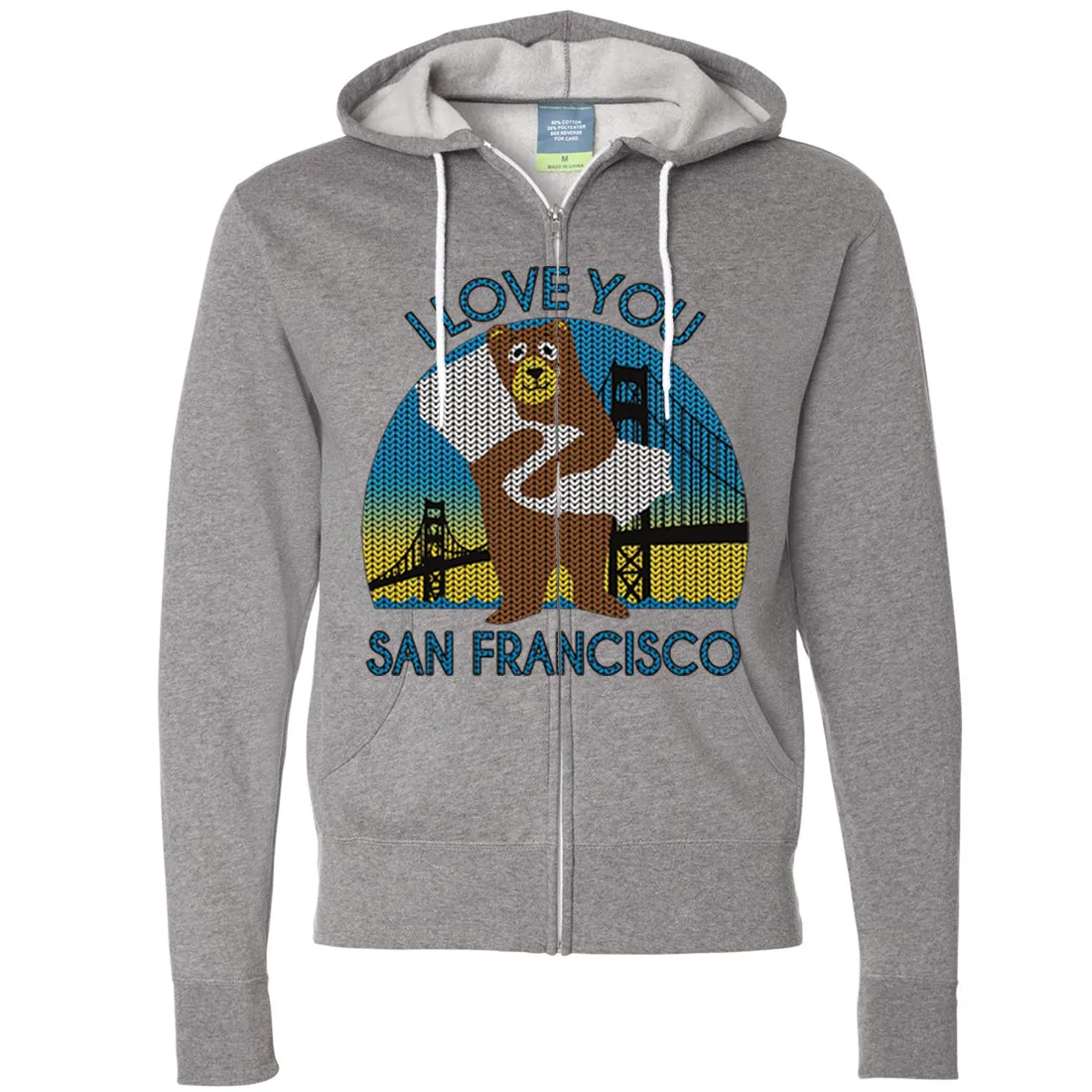 I Love You SF Knit Style Bear Zip-Up Hoodie