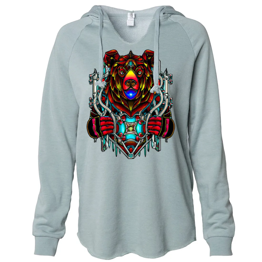 Stained Glass Gothic Cyborg Bear Women's Soft Hooded Pullover