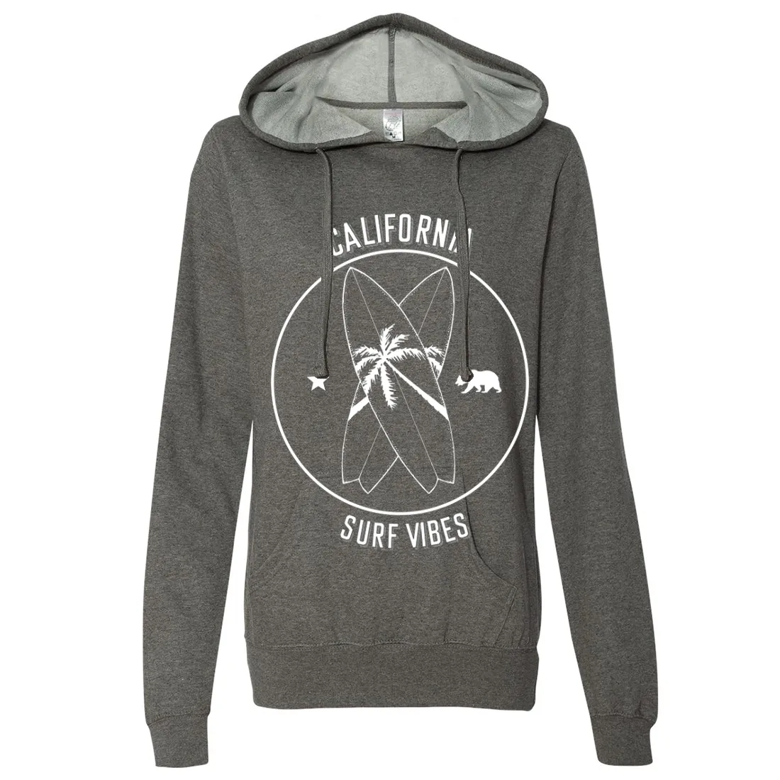 Surf Vibes White Print Ladies Lightweight Fitted Hoodie